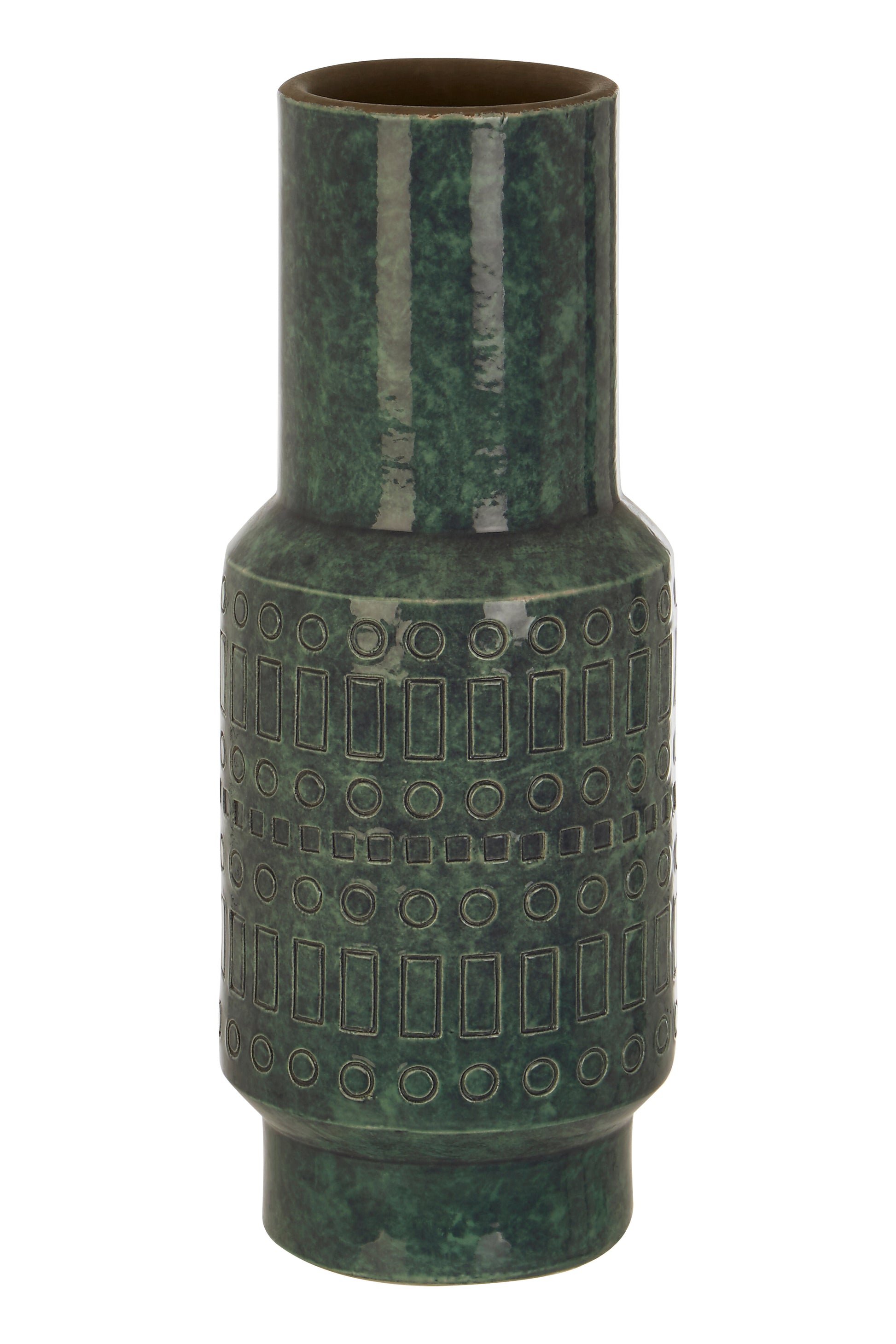 Green textured vase on a white background