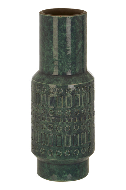 Green textured vase on a white background