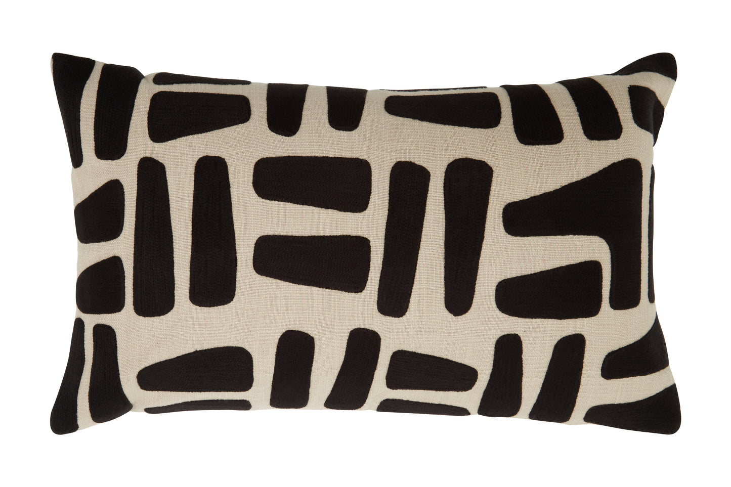 Decorative pillow with black abstract pattern on beige background