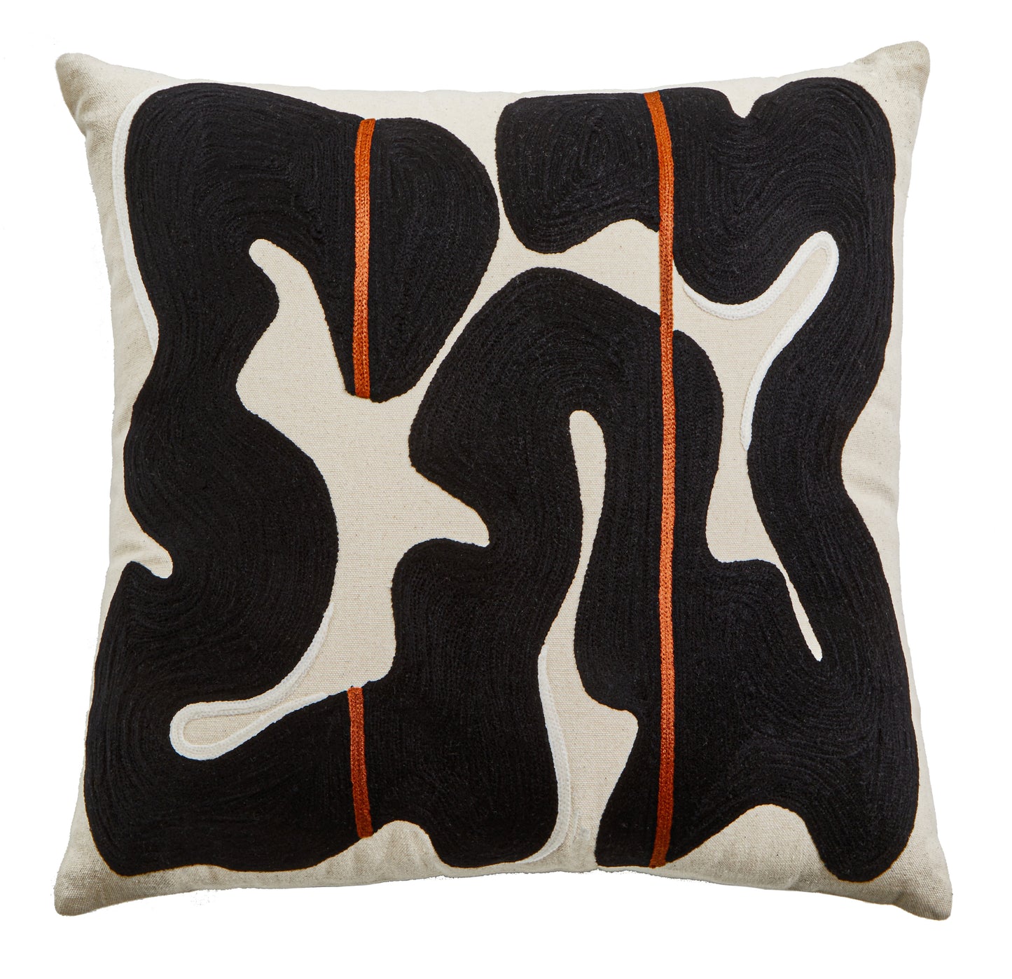 Decorative pillow with black abstract pattern on a beige background