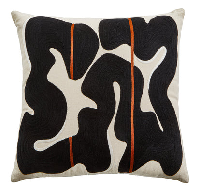 Decorative pillow with black abstract pattern on a beige background