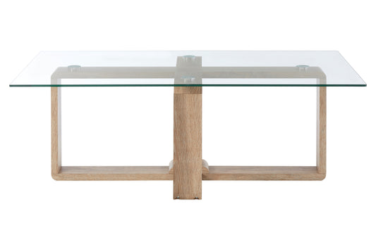 ANJA GLASS COFFEE TABLE WITH WOOD EFFECT LEGS