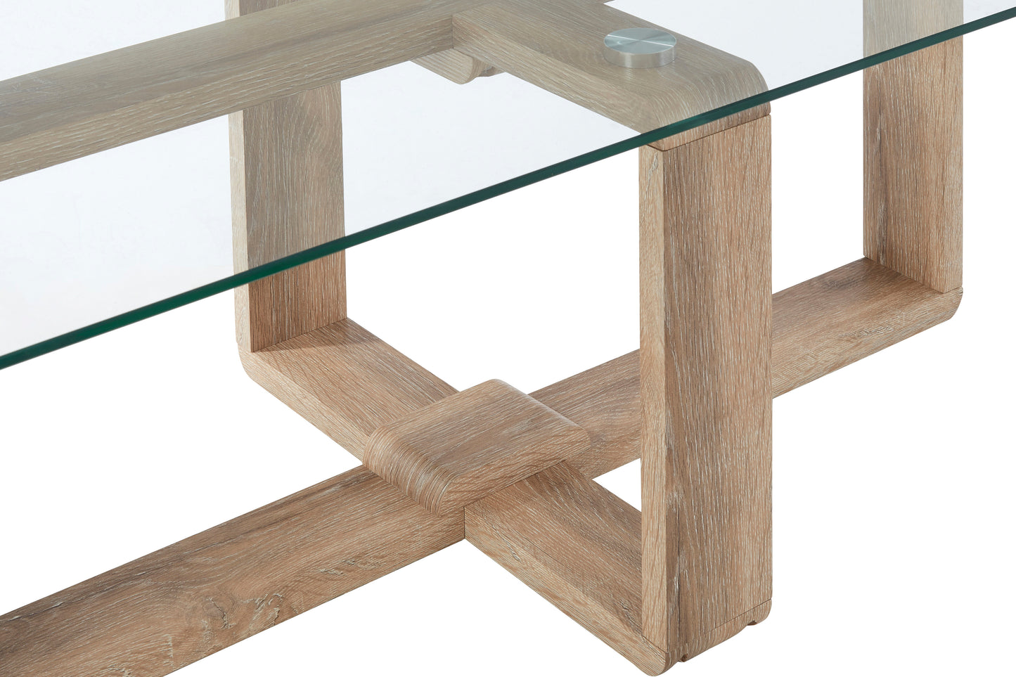 ANJA GLASS COFFEE TABLE WITH WOOD EFFECT LEGS