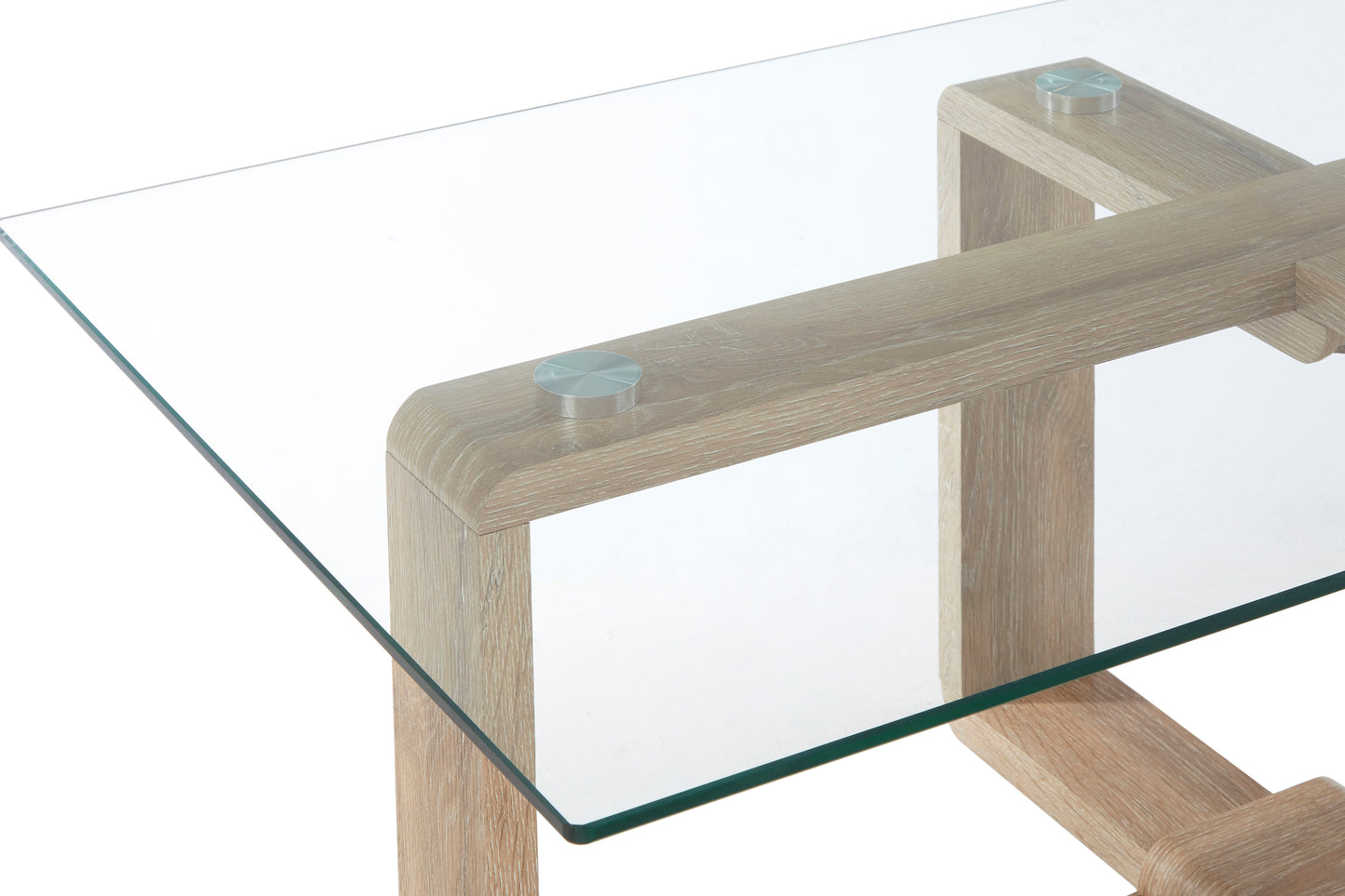 ANJA GLASS COFFEE TABLE WITH WOOD EFFECT LEGS
