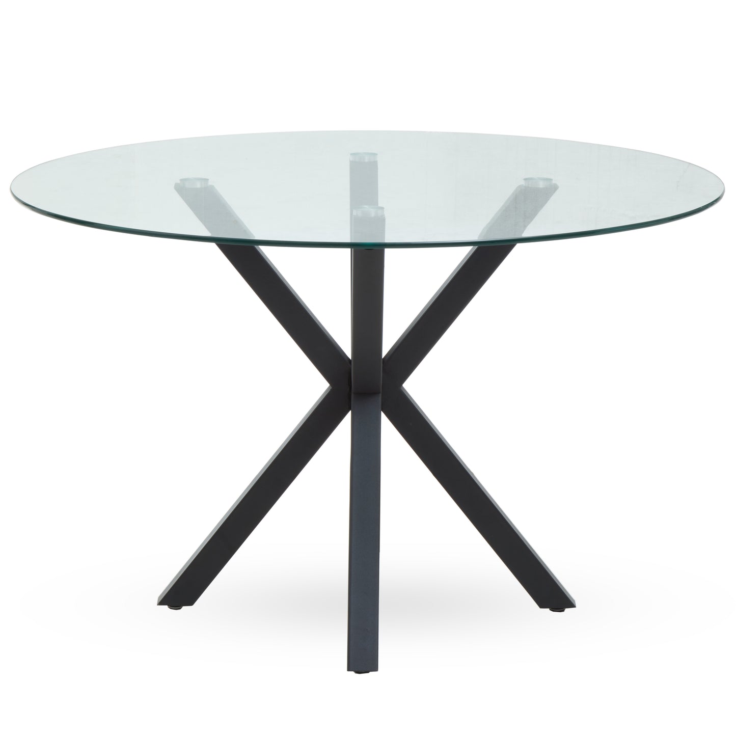 CILLA GLASS TOP DINING TABLE WITH BLACK METAL LEGS