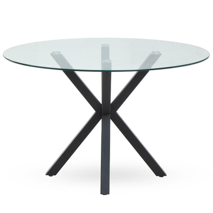 CILLA GLASS TOP DINING TABLE WITH BLACK METAL LEGS