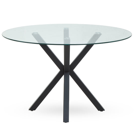 CILLA GLASS TOP DINING TABLE WITH BLACK METAL LEGS