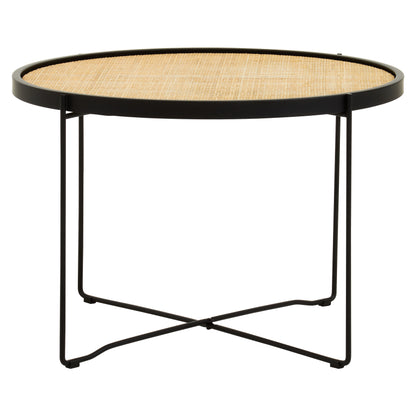 EBBA RATTAN ROUND COFFEE TABLE WITH CROSS METAL LEGS
