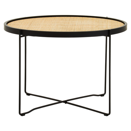 EBBA RATTAN ROUND COFFEE TABLE WITH CROSS METAL LEGS