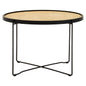 EBBA RATTAN ROUND COFFEE TABLE WITH CROSS METAL LEGS