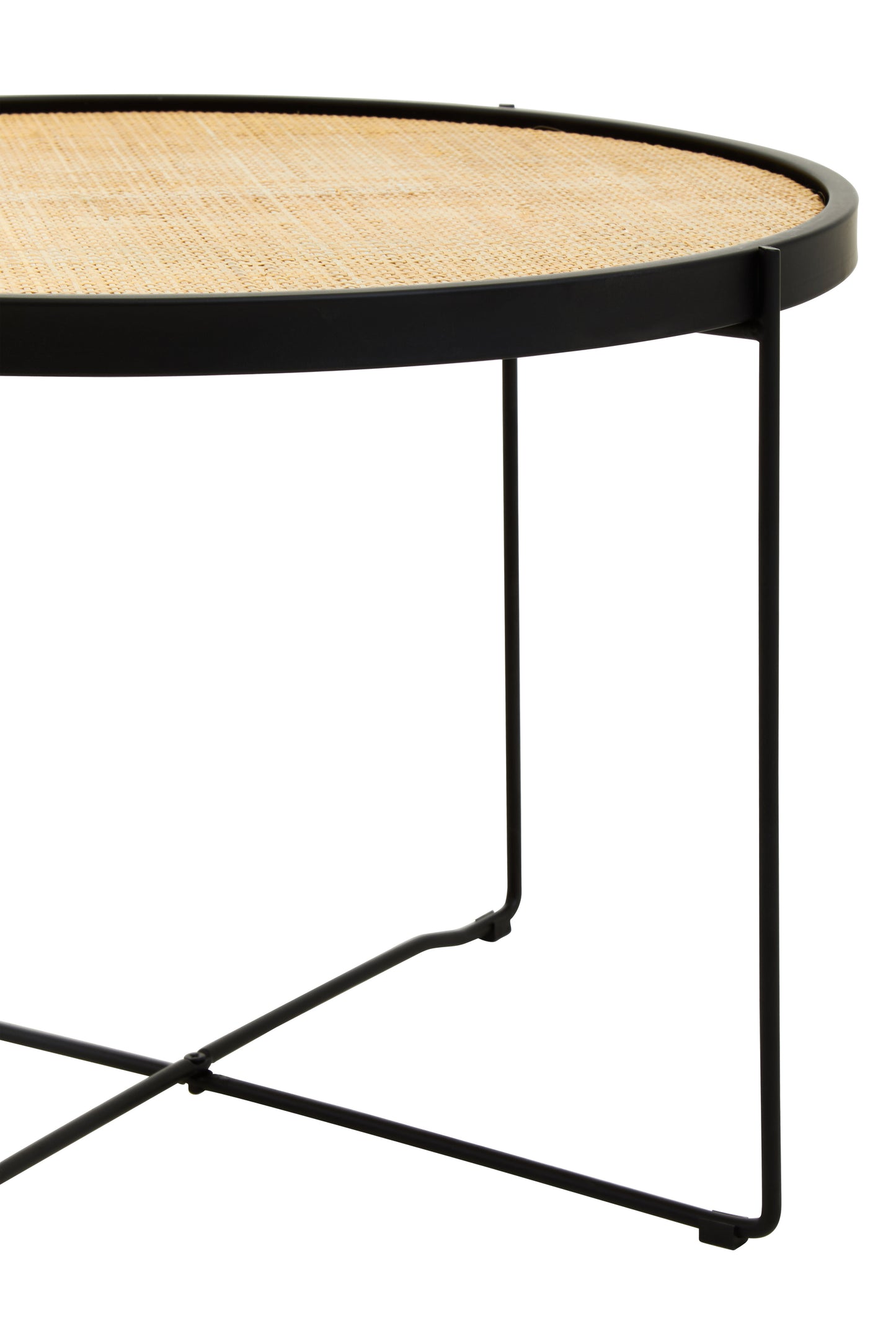 EBBA RATTAN ROUND COFFEE TABLE WITH CROSS METAL LEGS