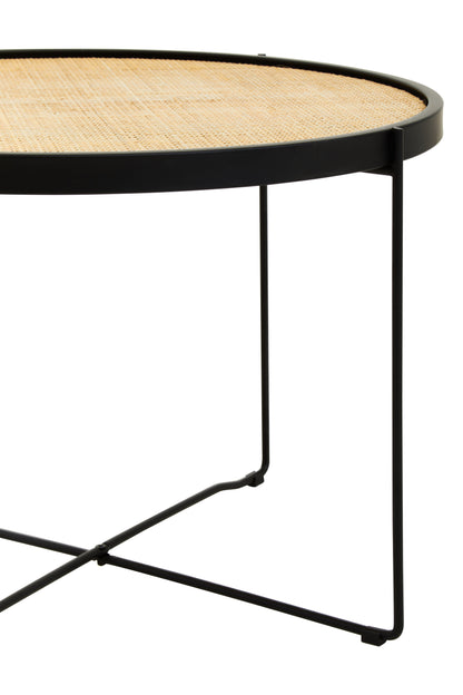 EBBA RATTAN ROUND COFFEE TABLE WITH CROSS METAL LEGS