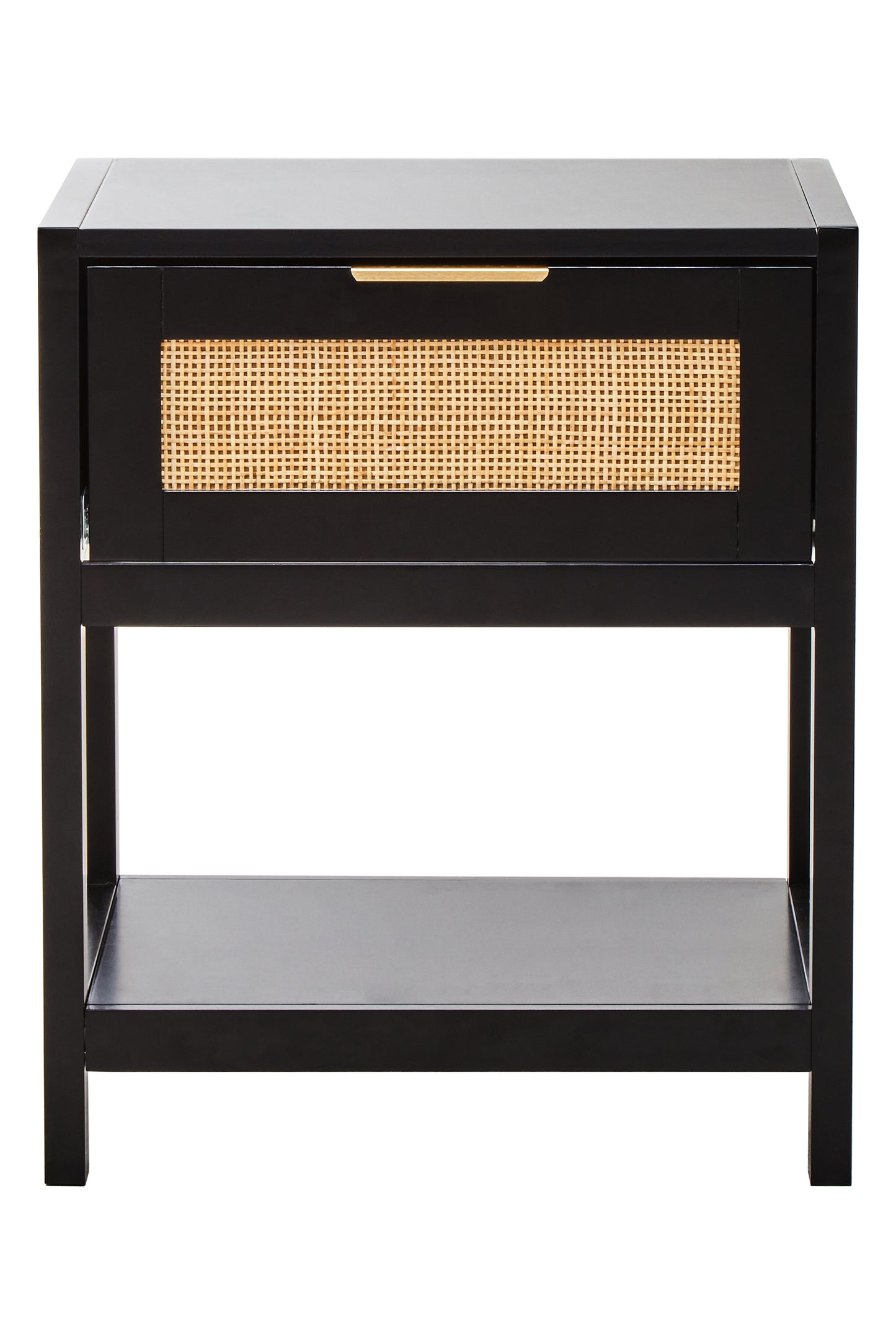 ORLA BLACK WOOD AND NATURAL RATTAN ONE DRAWER BEDSIDE TABLE