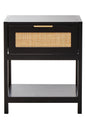 ORLA BLACK WOOD AND NATURAL RATTAN ONE DRAWER BEDSIDE TABLE