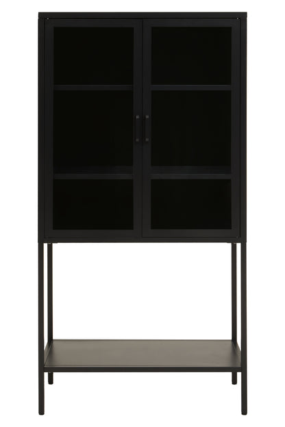 QUEN TWO DOOR BLACK METAL CABINET WITH GLASS DOORS