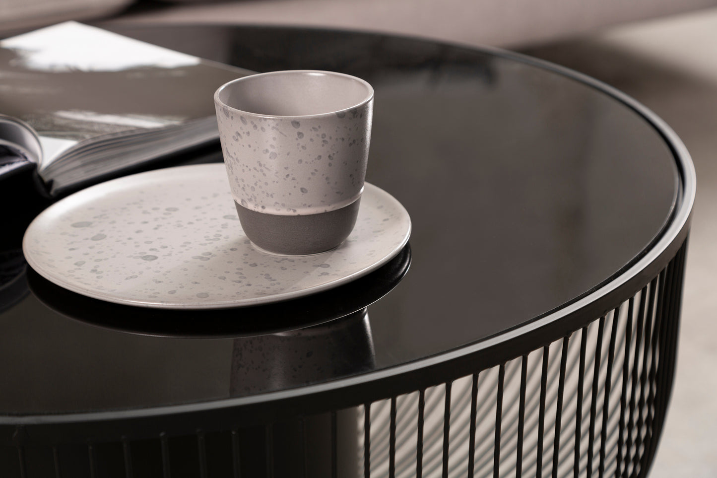 RIKARD COFFEE TABLE WITH BLACK GLASS TOP