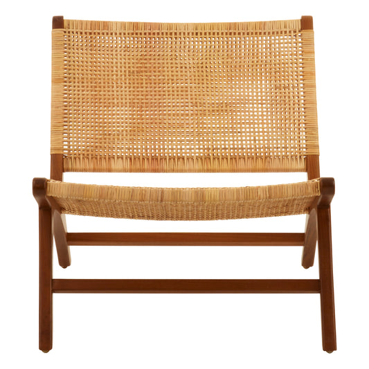 RUNE TEAK WOOD AND NATURAL RATTAN LOUNGE CHAIR